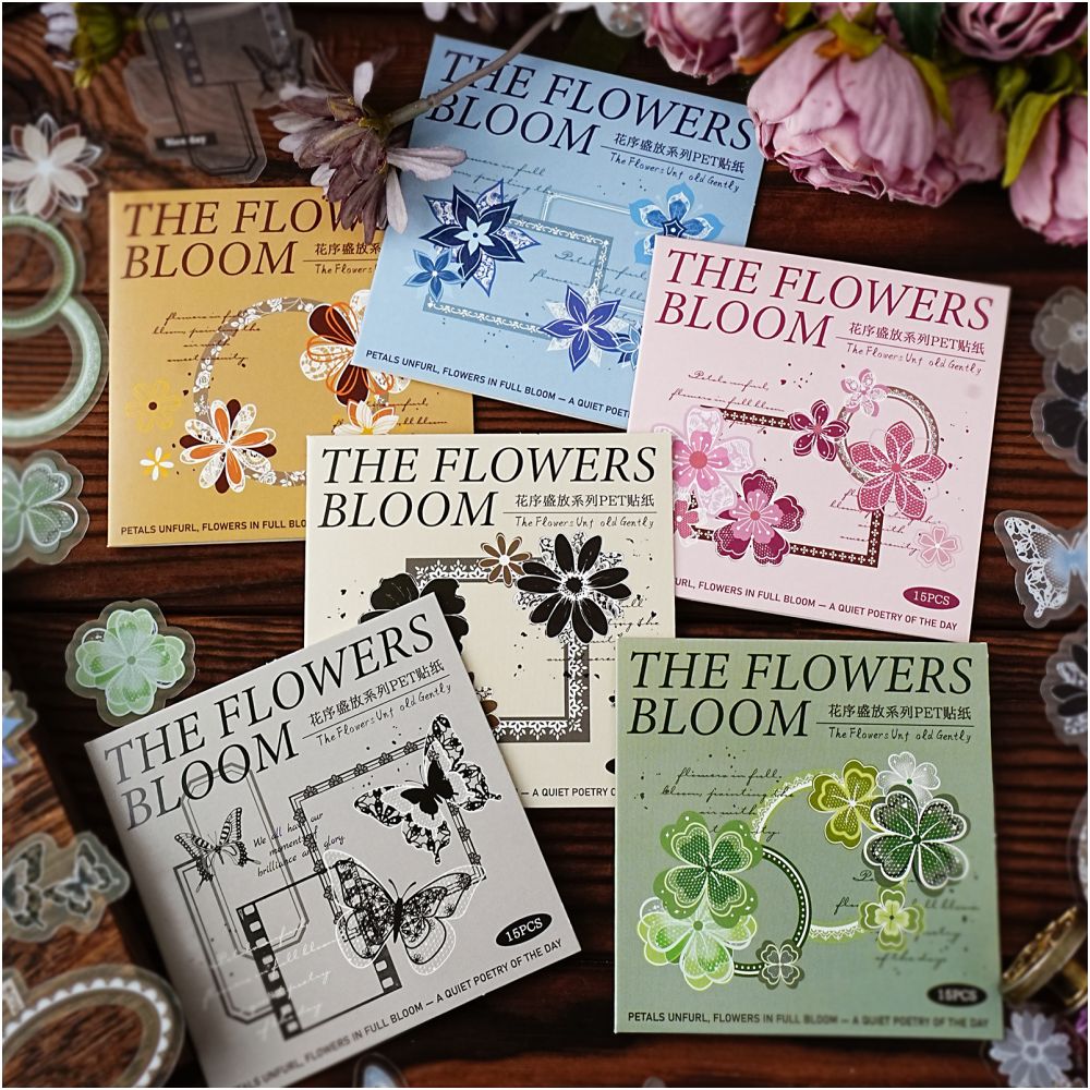 Floral Inflorescence Series PET Stickers Pack 15 Sheets 6 Designs image 0
