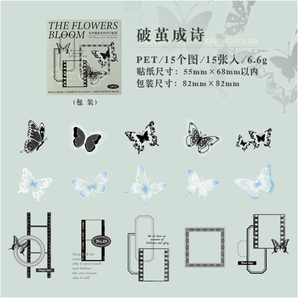 Floral Inflorescence Series PET Stickers Pack 15 Sheets 6 Designs