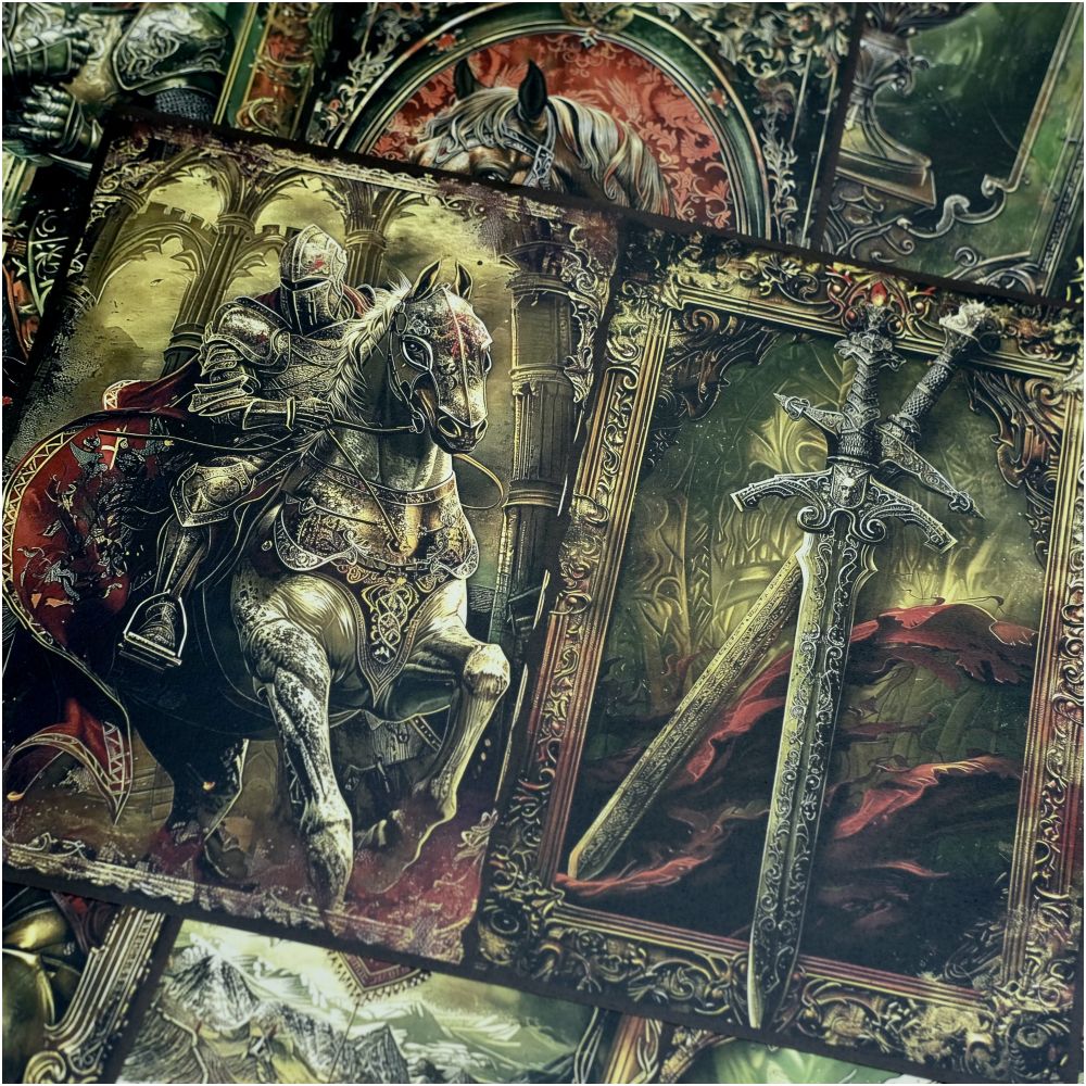 Vintage Medieval Knight Rose Background Paper 10psc image 2