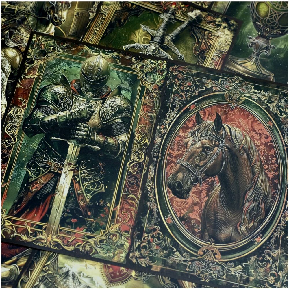 Vintage Medieval Knight Rose Background Paper 18 x 14cm 10psc