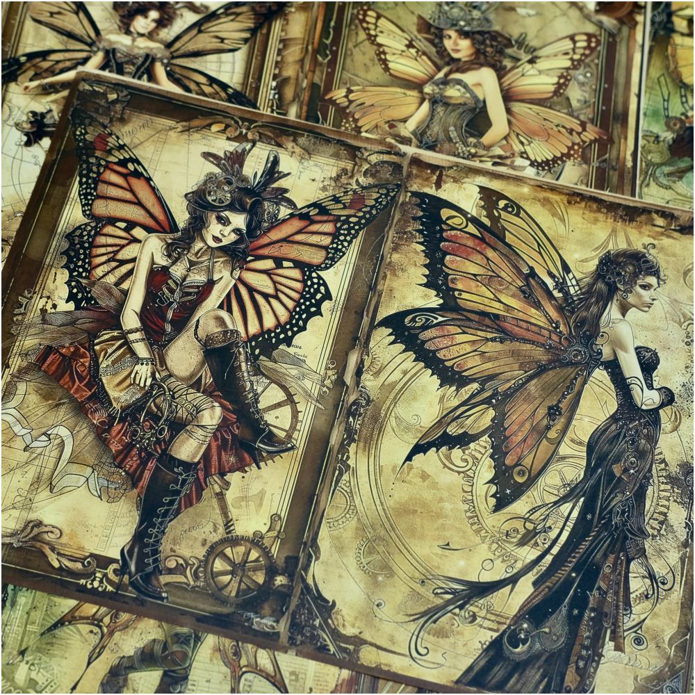 Steampunk Butterfly Fairy Background Paper 10psc image 1