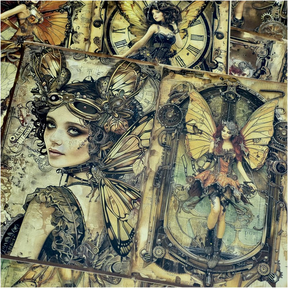 Steampunk Butterfly Fairy Background Paper 10psc image 2