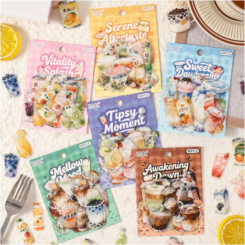 Beverage Themed PET Stickers 40 Sheets 6 Styles image 0