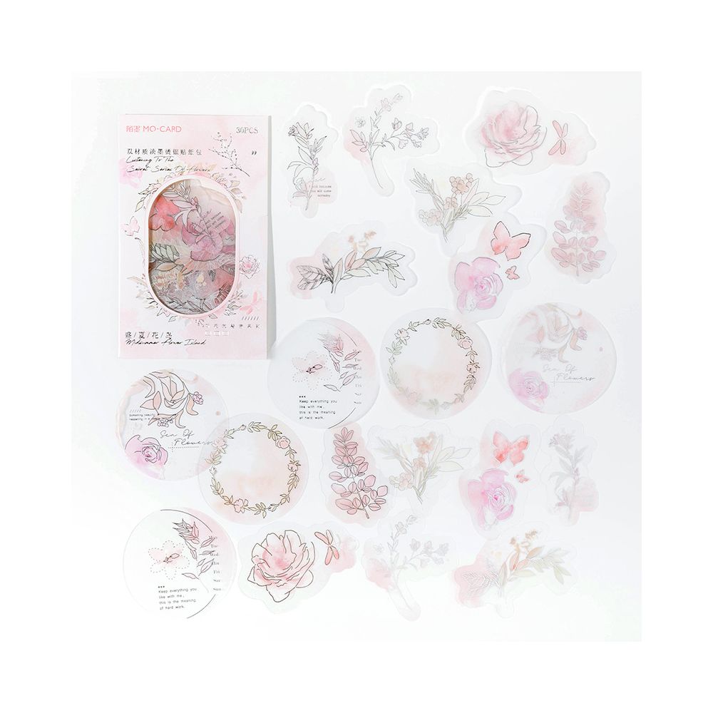Flowers Series PET Stickers 6 Designs 30 Pcs