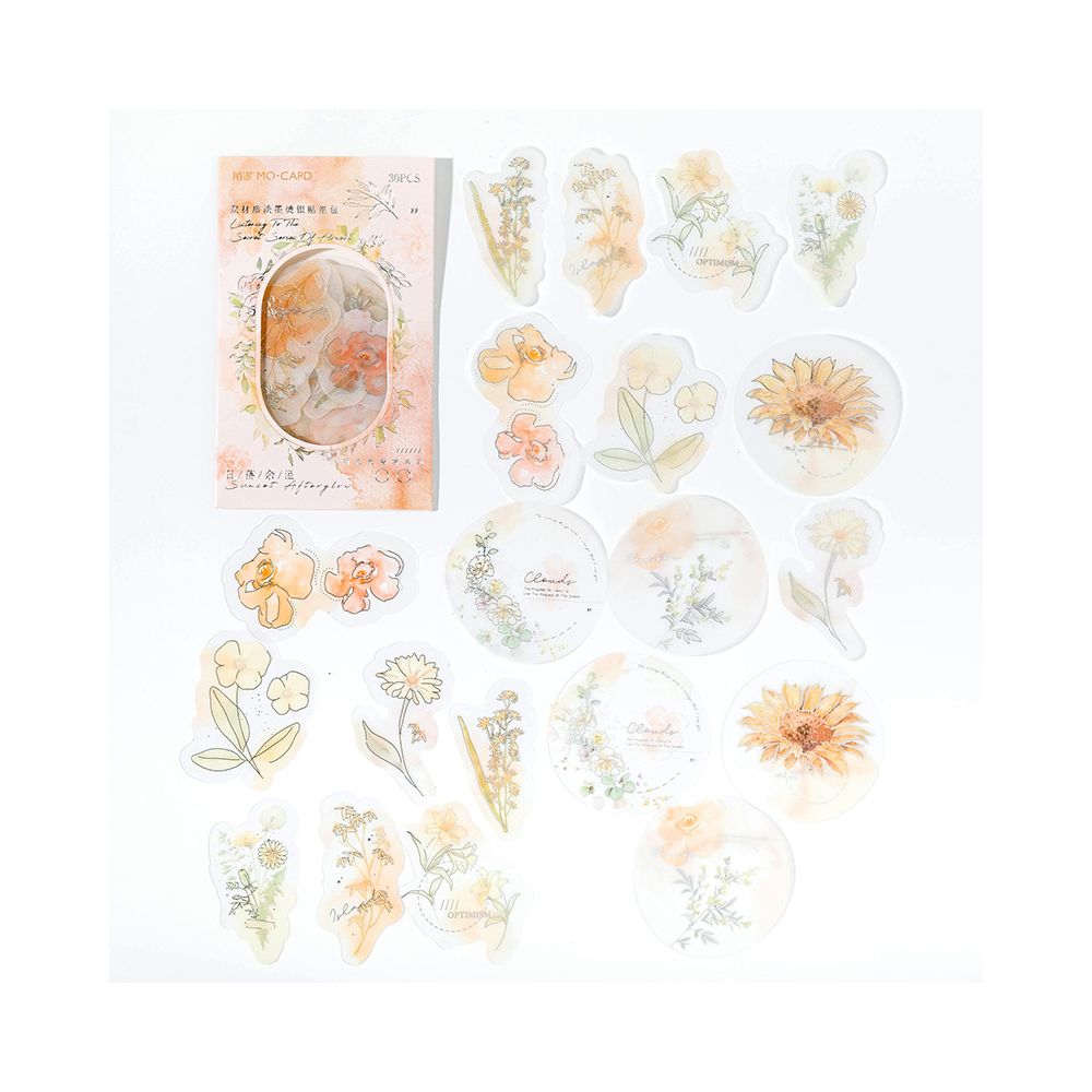 Flowers Series PET Stickers 6 Designs 30 Pcs
