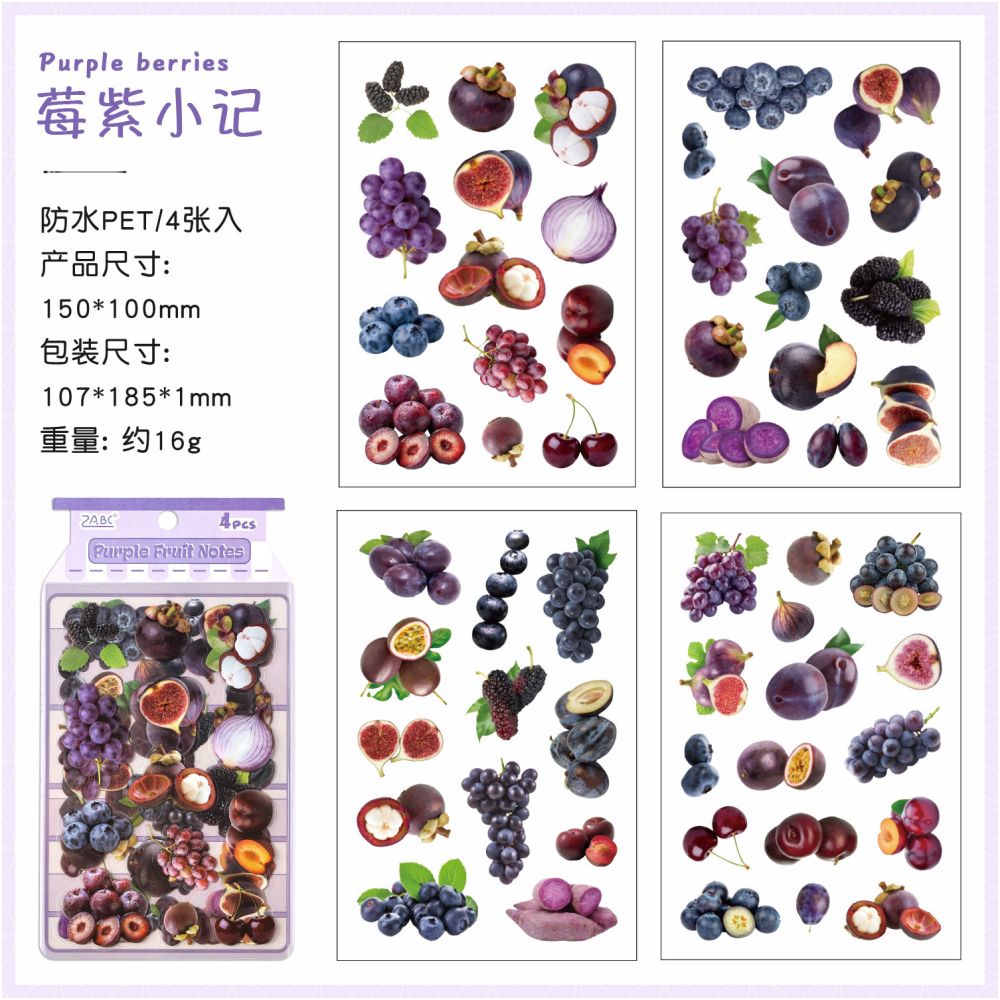 Fruit Fun Series PET Stickers 4sheets 6 variants