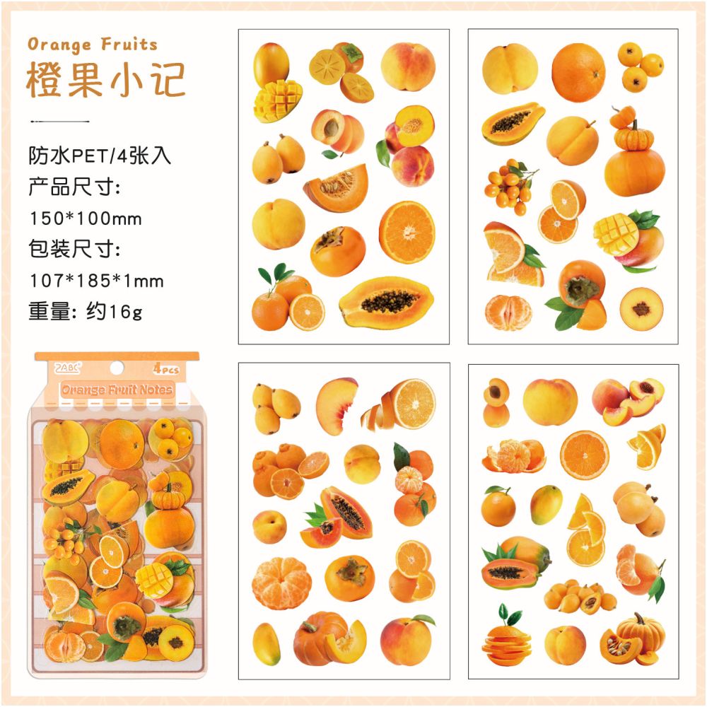 Fruit Fun Series PET Stickers 4sheets 6 variants
