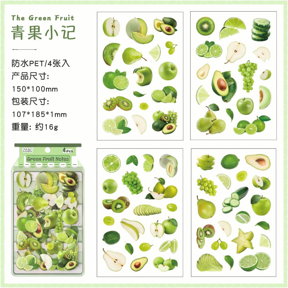 Fruit Fun Series PET Stickers 4sheets 6 variants