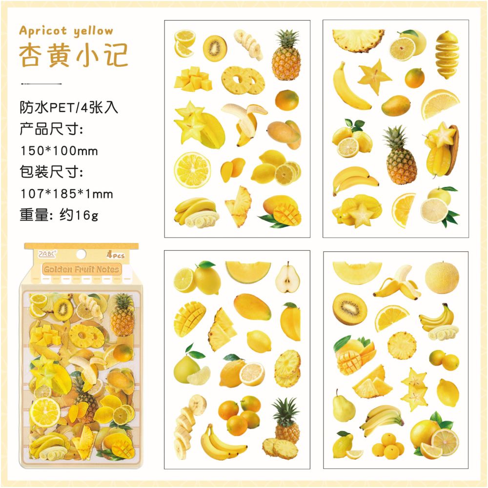 Fruit Fun Series PET Stickers 4sheets 6 variants