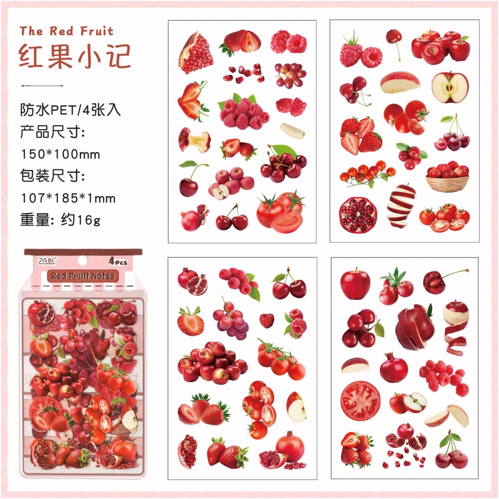 Fruit Fun Series PET Stickers 4sheets 6 variants
