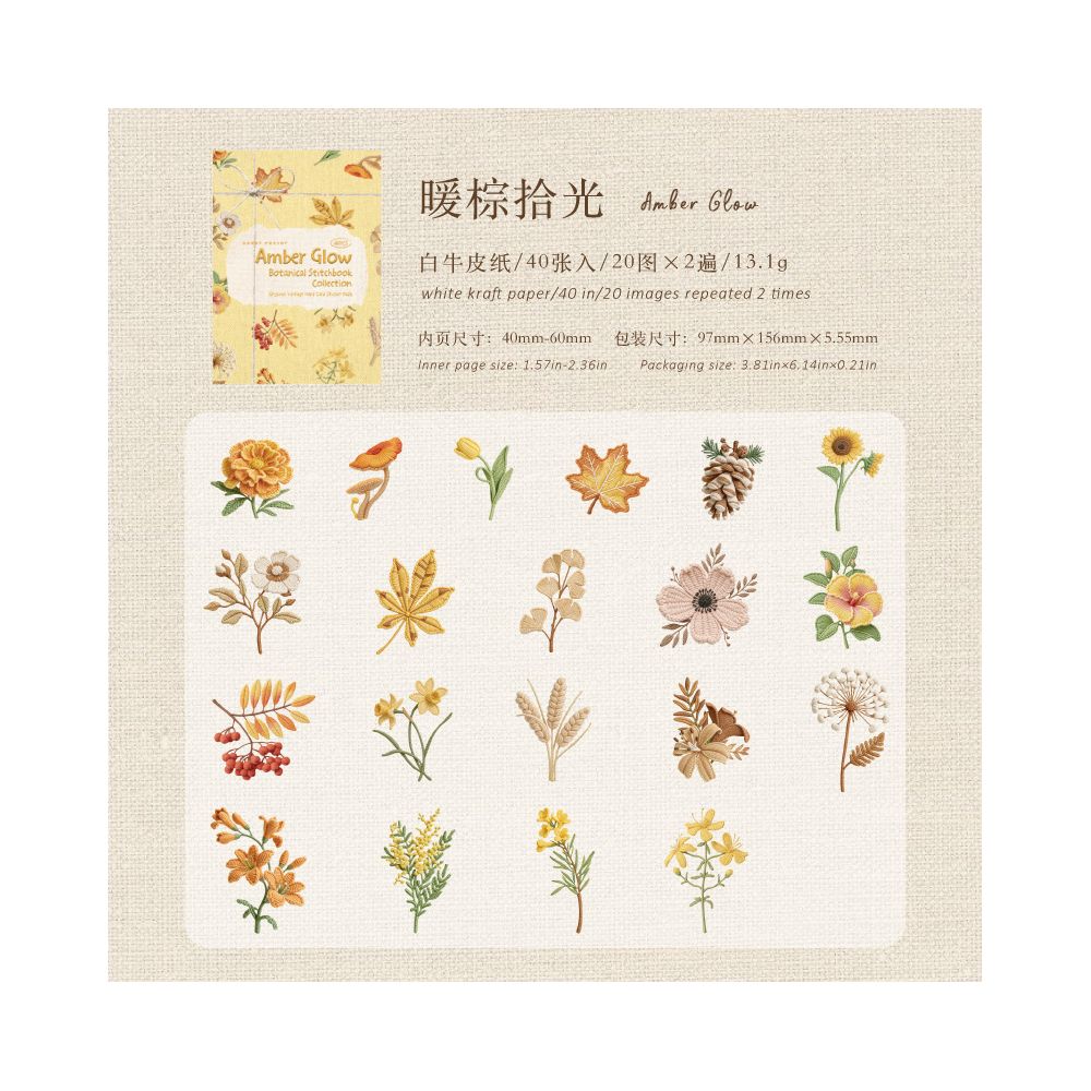 Botanical Fabric Book Series Hard Card Stickers 40 Sheets 6 Designs