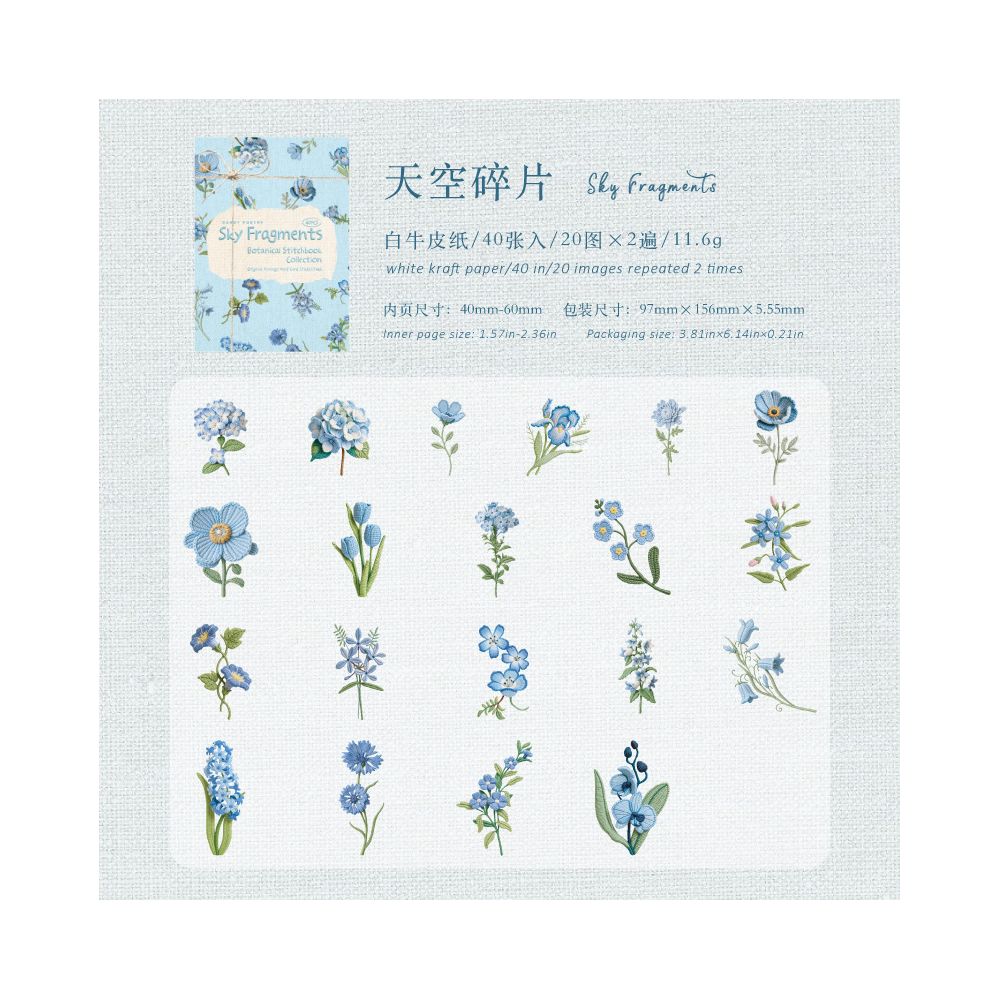 Botanical Fabric Book Series Hard Card Stickers 40 Sheets 6 Designs