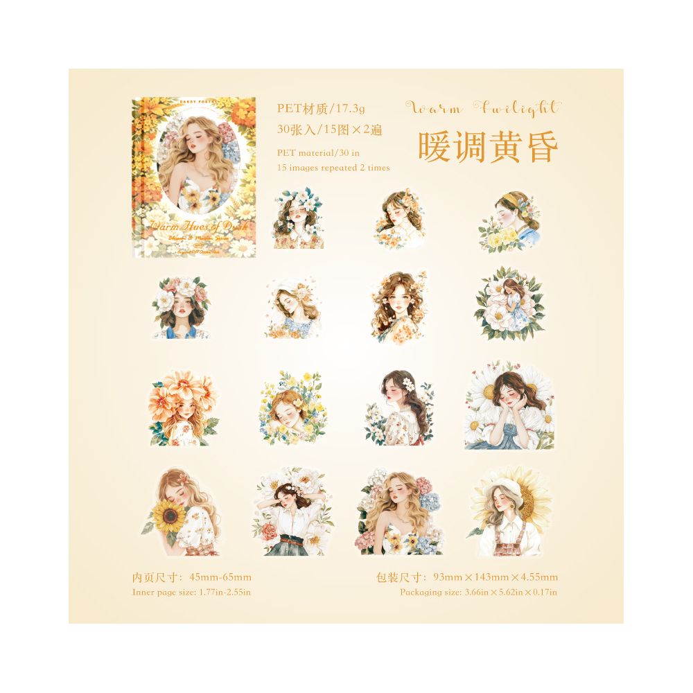Flower Reflection Character PET Stickers 30 Sheets 4 Designs