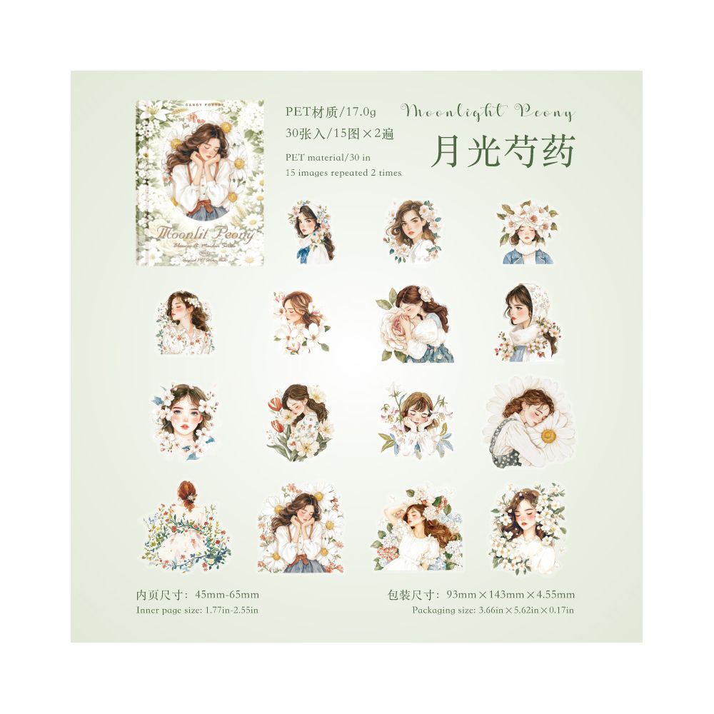 Flower Reflection Character PET Stickers 30 Sheets 4 Designs