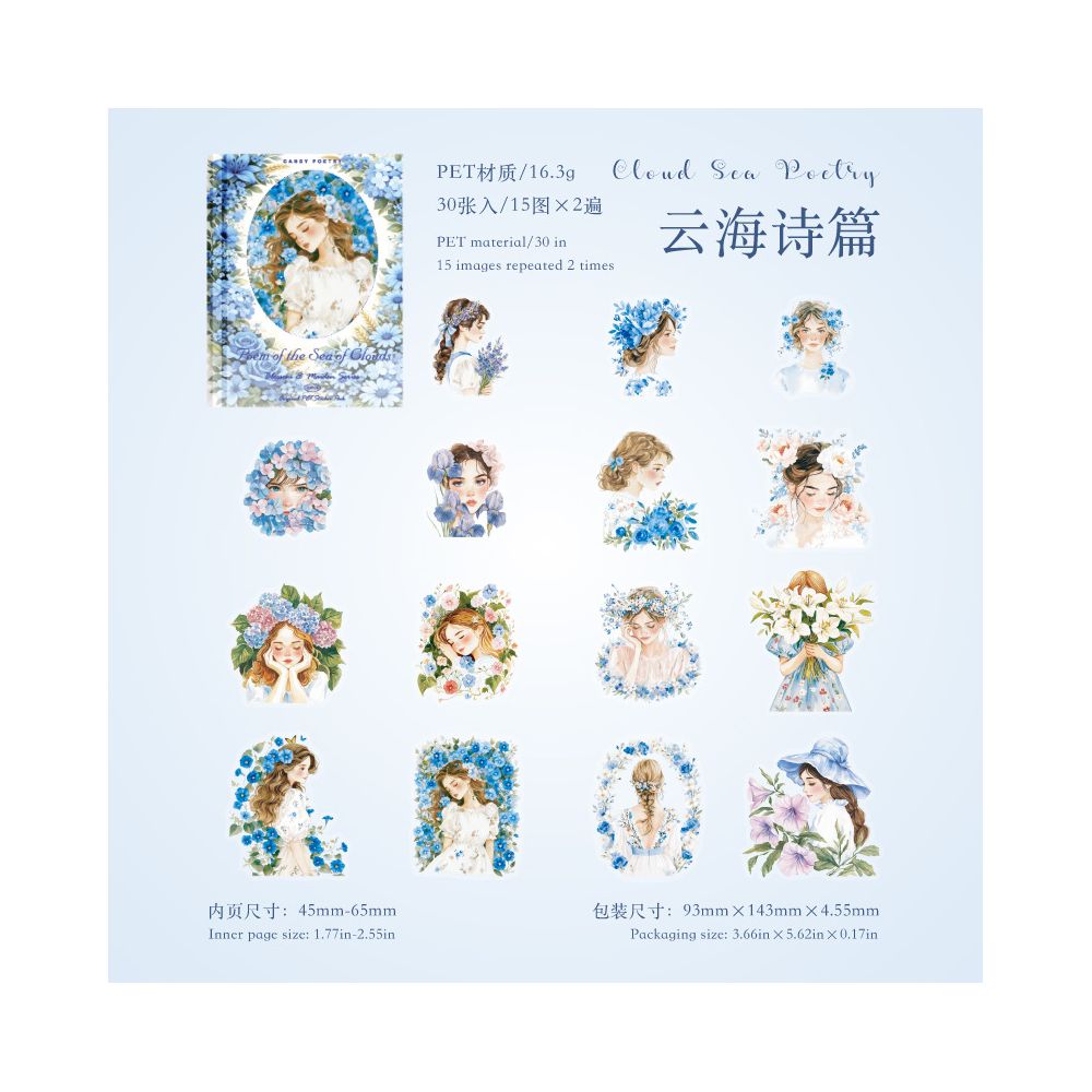 Flower Reflection Character PET Stickers 30 Sheets 4 Designs