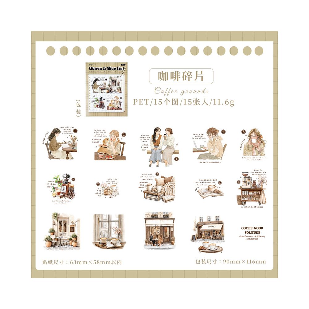 Character Designs Daily Life PET Stickers 6 Designs 15 Pcs