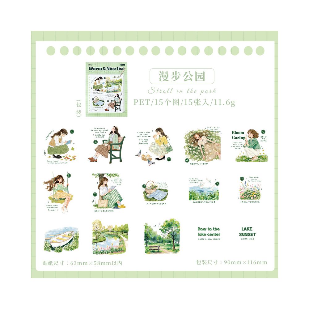 Character Designs Daily Life PET Stickers 6 Designs 15 Pcs