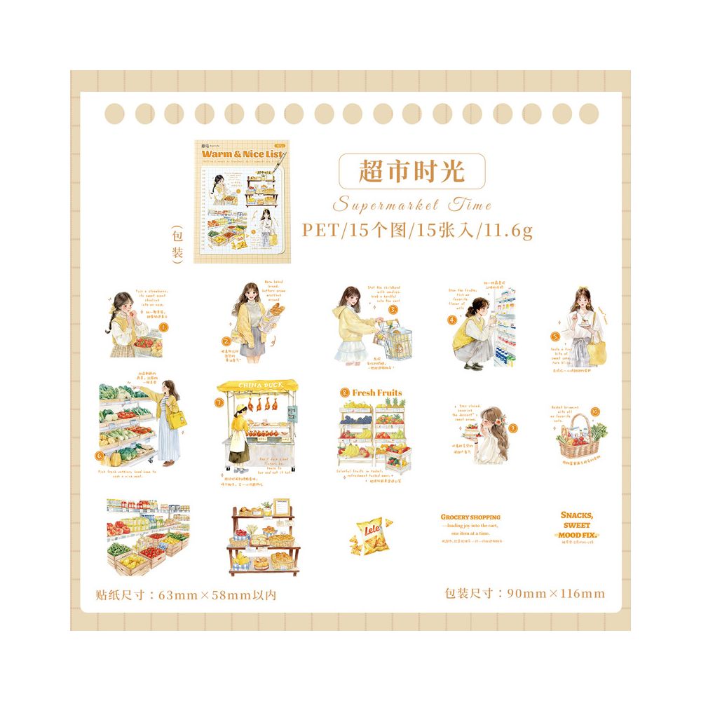 Character Designs Daily Life PET Stickers 6 Designs 15 Pcs