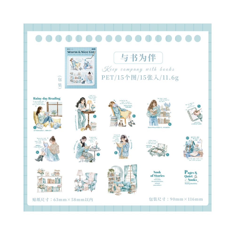 Character Designs Daily Life PET Stickers 6 Designs 15 Pcs