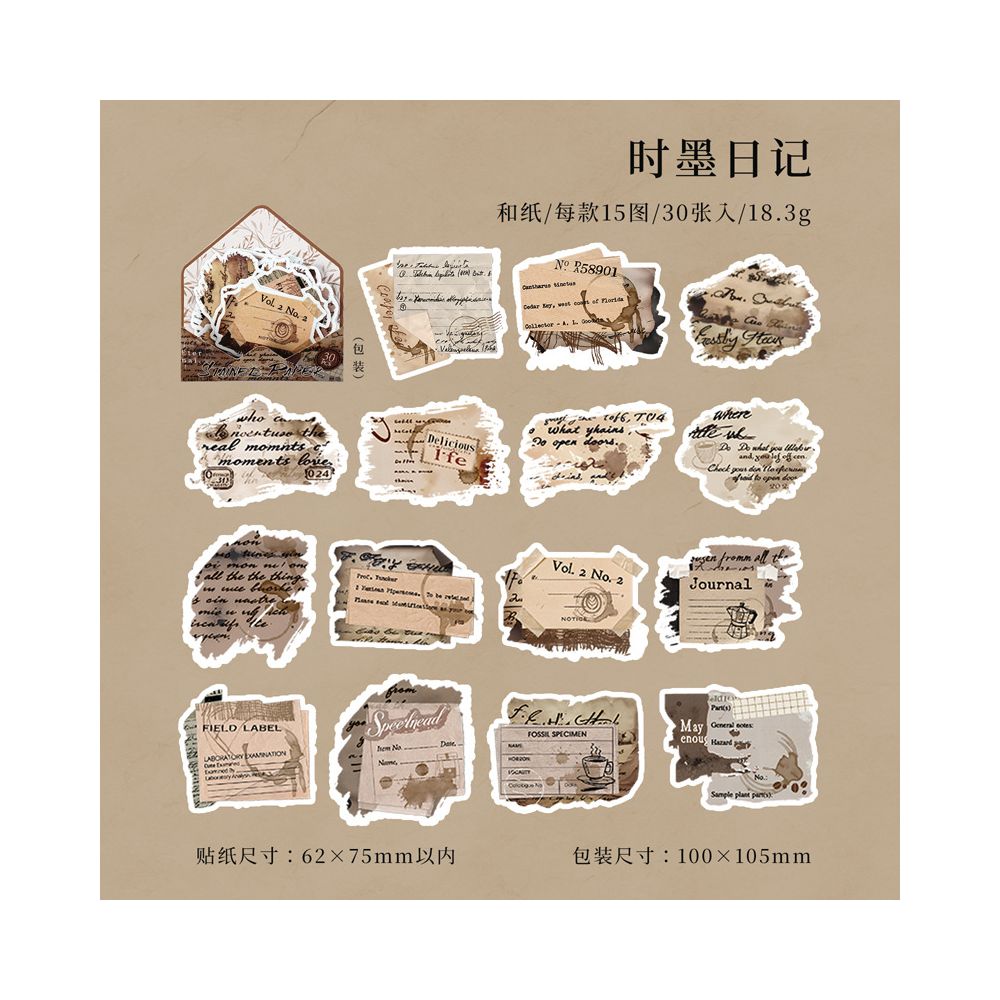 Vintage Style Washi Paper Stickers 6 Styles 30 Pcs