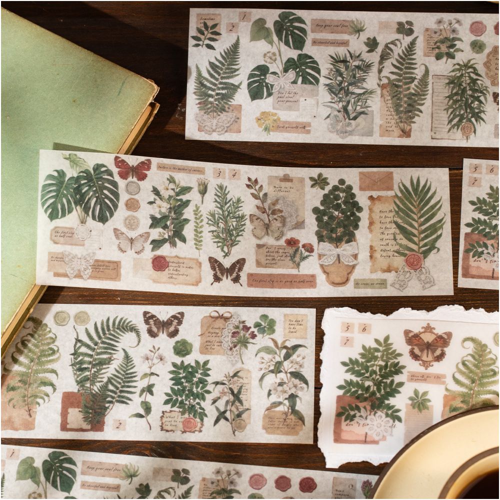 Vintage Plant Collage Washi stickers 4 Styles 6 Sheets image 1
