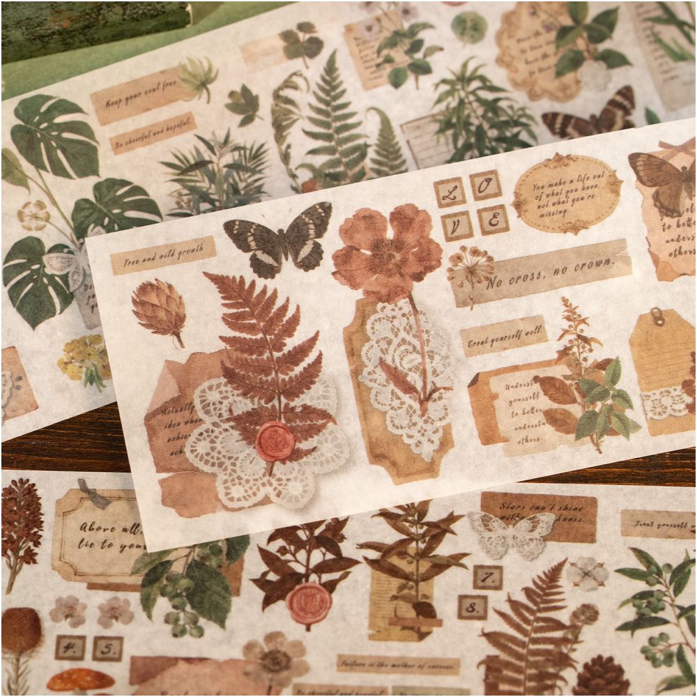 Vintage Plant Collage Washi stickers 4 Styles 6 Sheets image 2