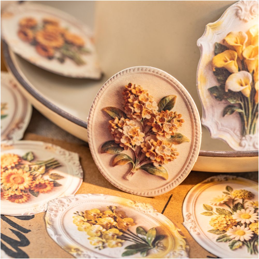 Embossed Floral Paper Sticker Pack 4 Styles 20 Pcs image 0