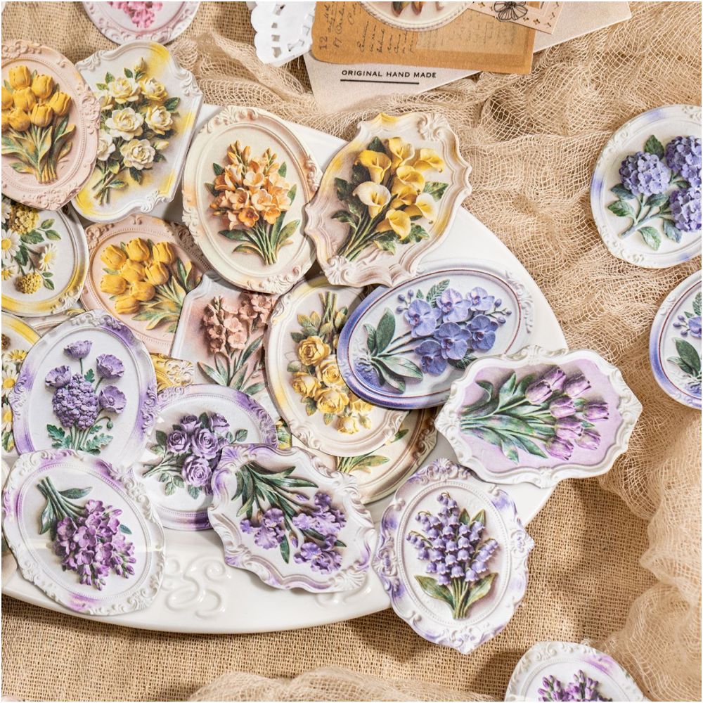 Embossed Floral Paper Sticker Pack 4 Styles 20 Pcs image 2