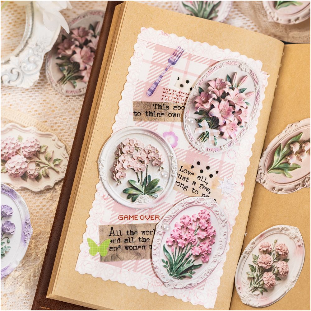 Embossed Floral Paper Sticker Pack 4 Styles 20 Pcs image 3