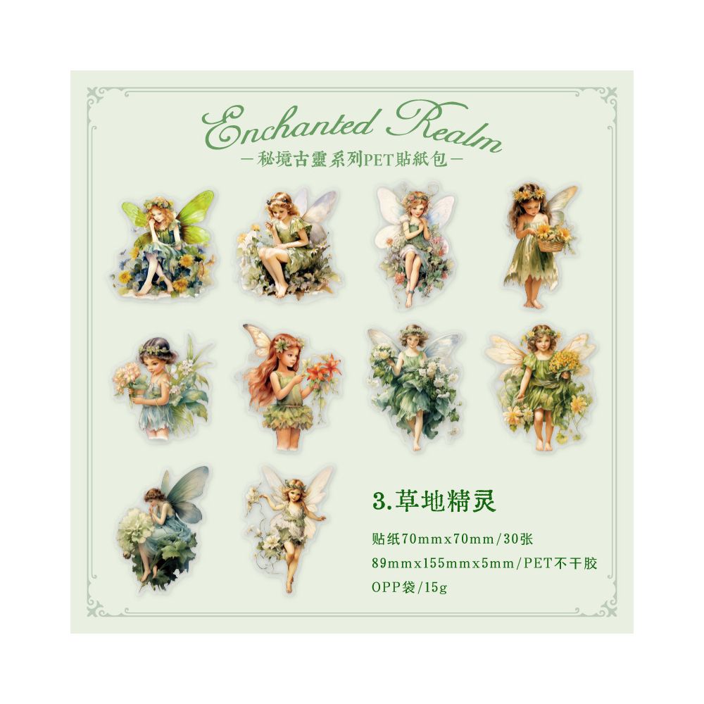 Mysterious Wonderland Series Fairy PET Stickers 4 Designs 30 Pcs