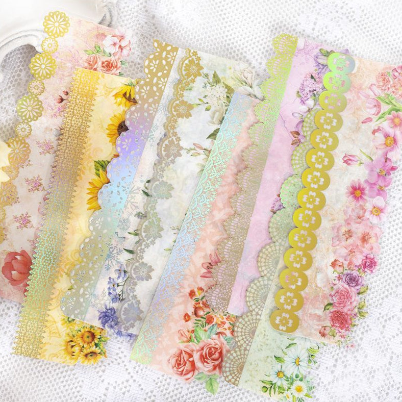 Romantic Lace Series Gold Foil PET Stickers 8 Styles 10 Pcs image 1