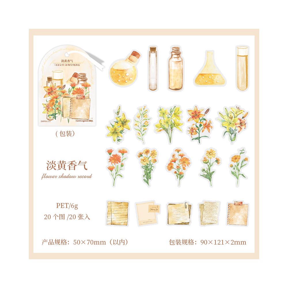 Floral Diary Series PET Stickers 20psc 6 Designs