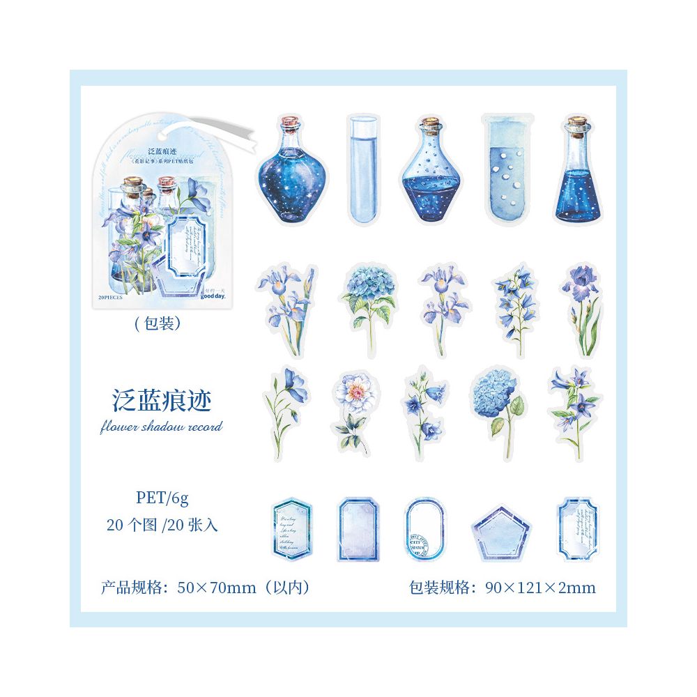 Floral Diary Series PET Stickers 20psc 6 Designs