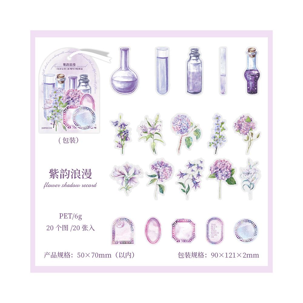 Floral Diary Series PET Stickers 20psc 6 Designs