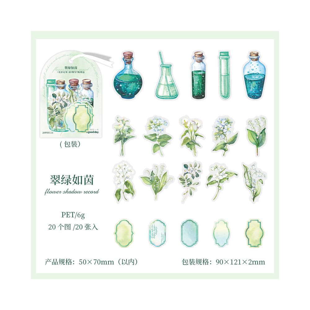 Floral Diary Series PET Stickers 20psc 6 Designs