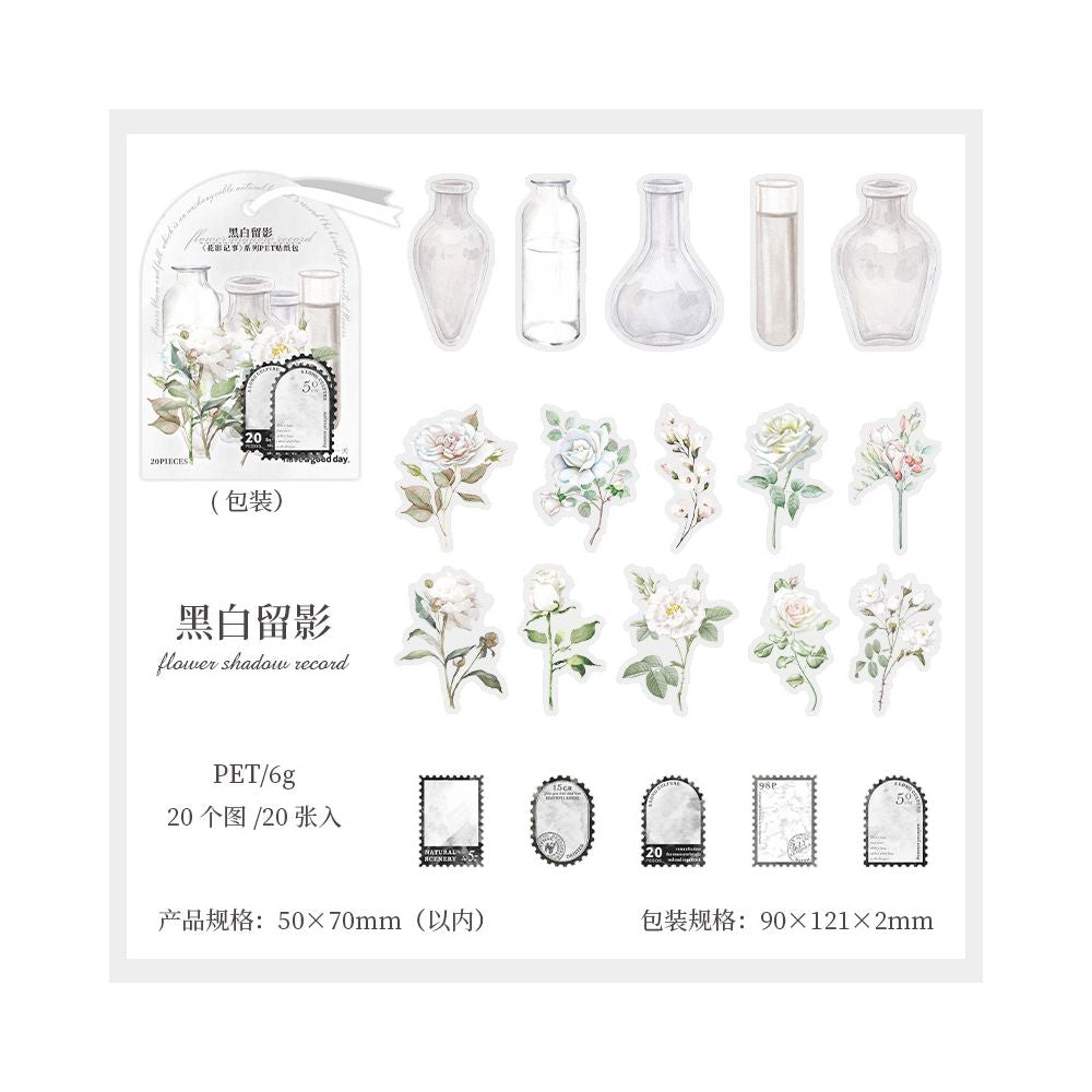 Floral Diary Series PET Stickers 20psc 6 Designs
