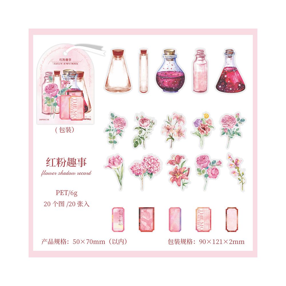 Floral Diary Series PET Stickers 20psc 6 Designs