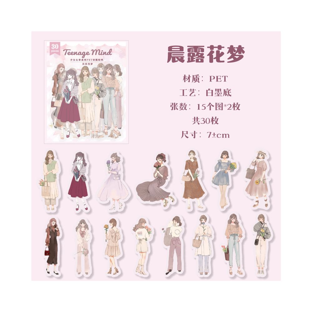 Paper Character PET Sticker Pack 4 Designs 30 Pcs