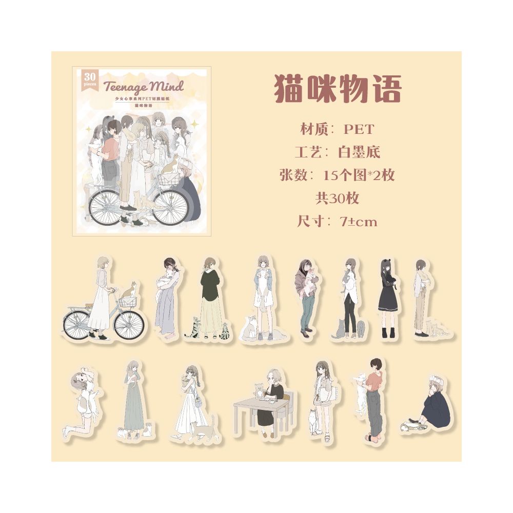 Paper Character PET Sticker Pack 4 Designs 30 Pcs