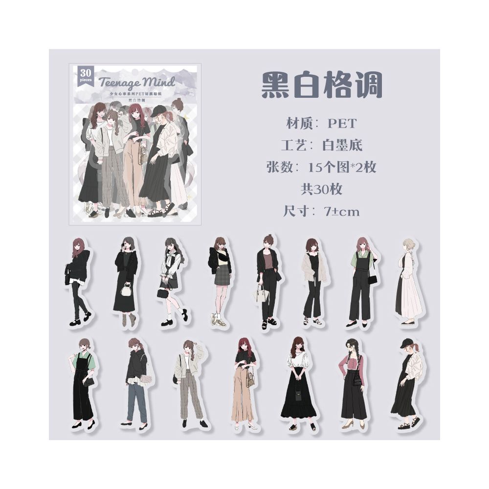 Paper Character PET Sticker Pack 4 Designs 30 Pcs