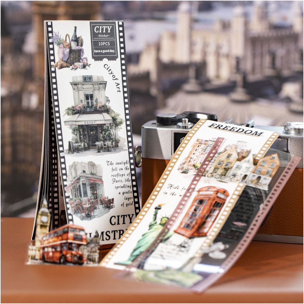 City Film Series PET Stickers set 10 Psc 6 Designs image 1