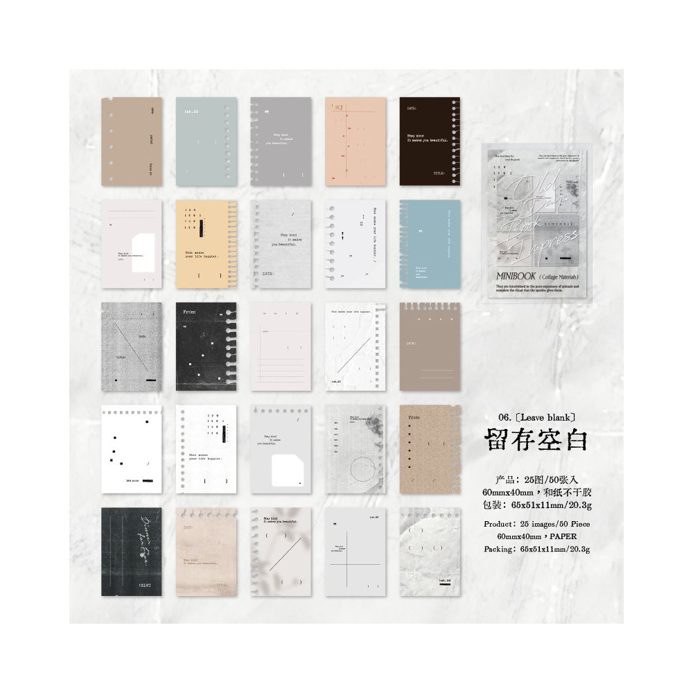 Old Days Impression Series Paper Book 50 Sheets 6 Designs