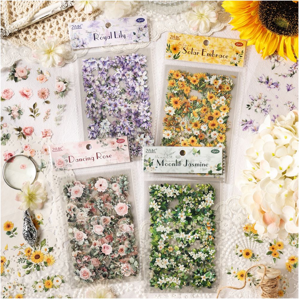 Dreamy Flower Series PET Stickers 6 Psc 4 designs image 0