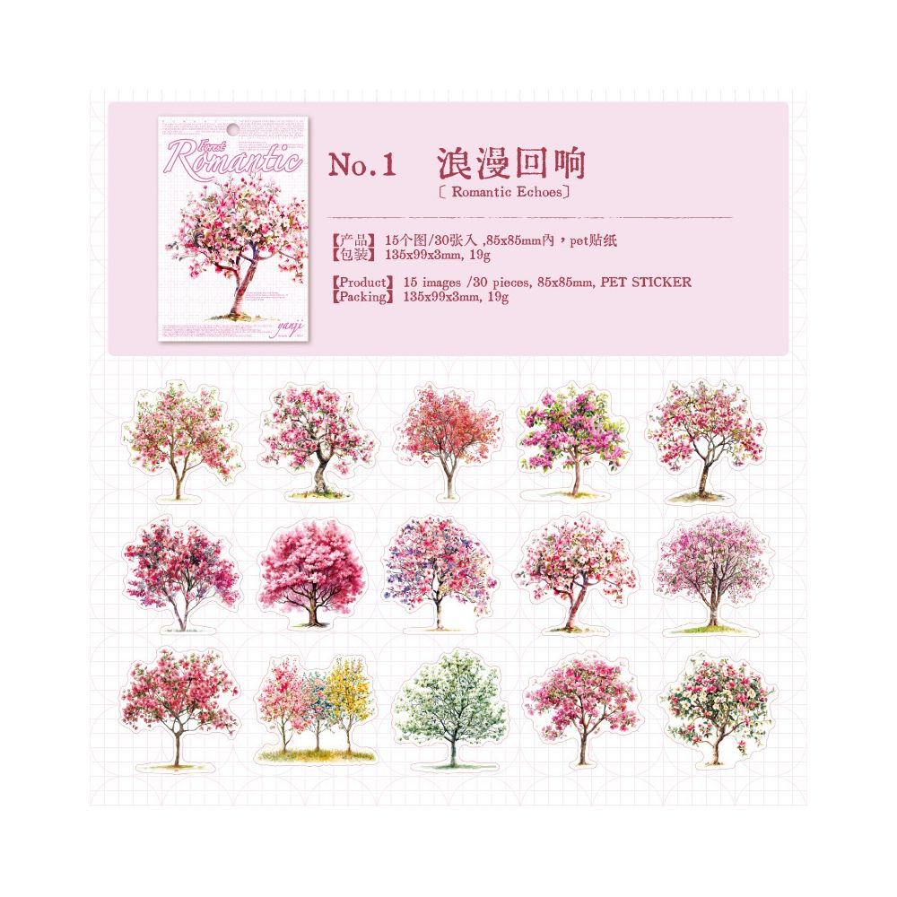Romantic Forest Series PET Stickers 30 Psc 6 Designs