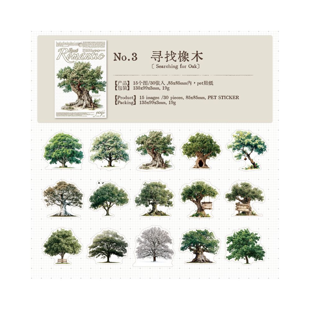 Romantic Forest Series PET Stickers 30 Psc 6 Designs