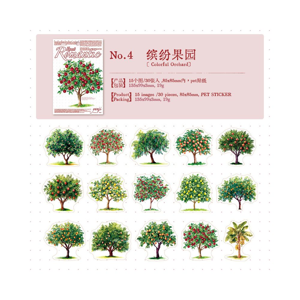 Romantic Forest Series PET Stickers 30 Psc 6 Designs
