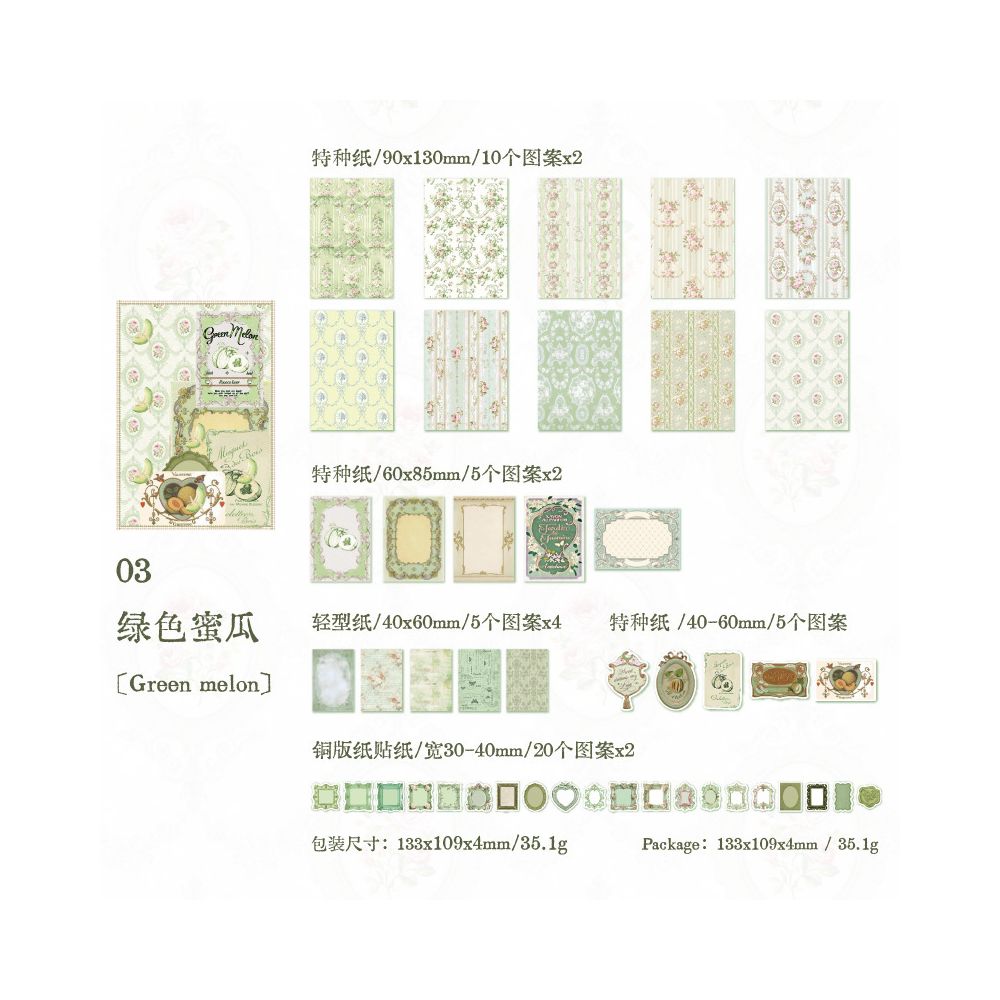 Rococo Retro Material Paper 100 Psc 4 designs