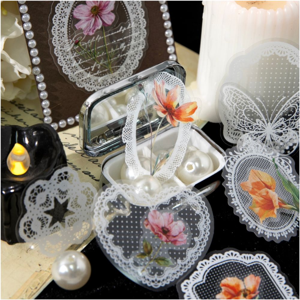 Vintage Lace and Floral series PET Stickers 20 Psc 6 Designs image 1
