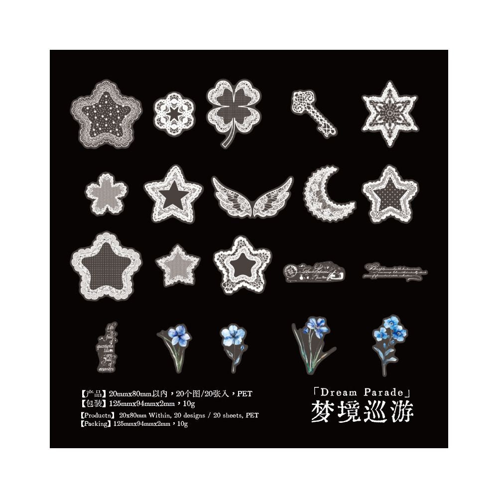 Vintage Lace and Floral series PET Stickers 20 Psc 6 Designs