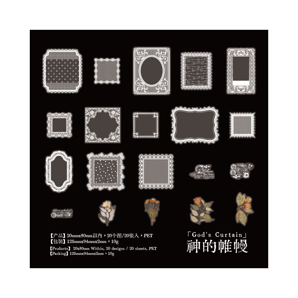 Vintage Lace and Floral series PET Stickers 20 Psc 6 Designs